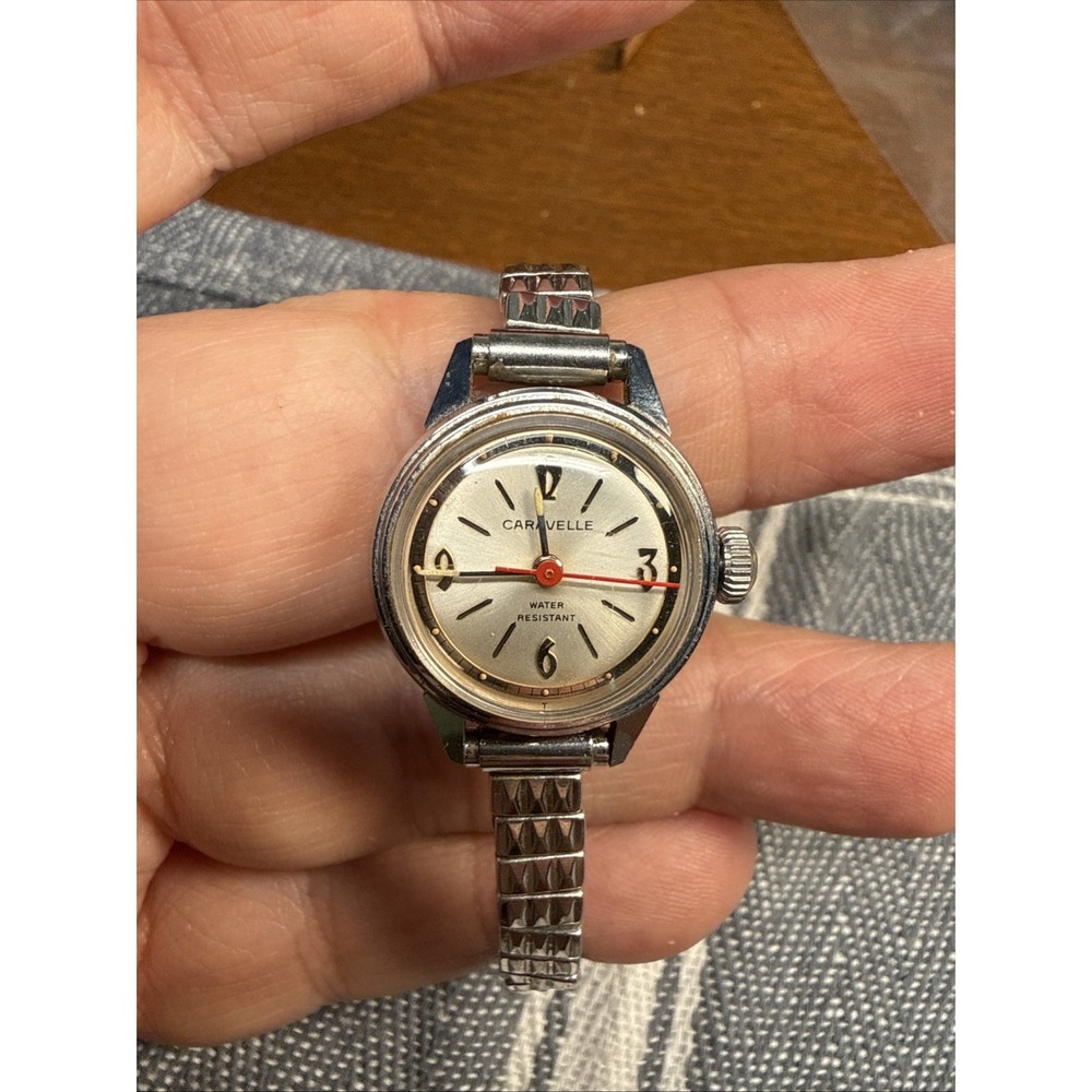 Vintage Women's Caravelle by Bulova Stainless Steel Watch Running Red Seconds